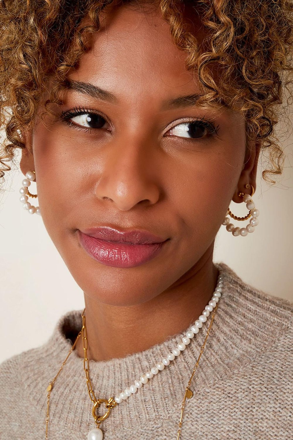 Earrings pearls with a twist Gold Color Stainless Steel h5Picture2